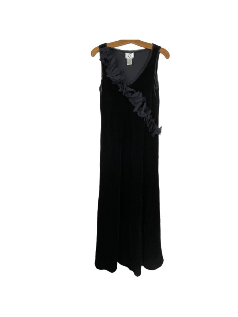 90s Vintage Ice Midi Dress Size 8 Velvet Black Silk Blend Ruffle Whimsigoth